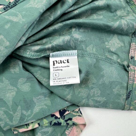Pact Organic Cotton Floral Midi Dress L Green Pink Strappy Boho Cottagecore Eco - Picture 13 of 14